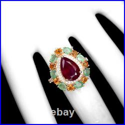 Pear Ruby 12x8mm Emerald Sapphire Cz 14krose Gold Plate 925 Sterling Silver Ring