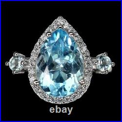 Pear Sky Blue Topaz 13x9mm Cz 14K White Gold Plate 925 Sterling Silver Ring