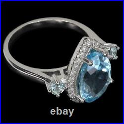 Pear Sky Blue Topaz 13x9mm Cz 14K White Gold Plate 925 Sterling Silver Ring