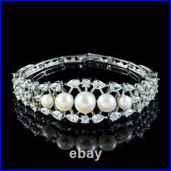 Pearl Cubic Zirconia Bracelet Italian Sterling Silver Stunning