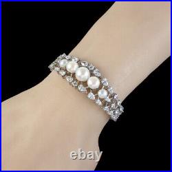 Pearl Cubic Zirconia Bracelet Italian Sterling Silver Stunning