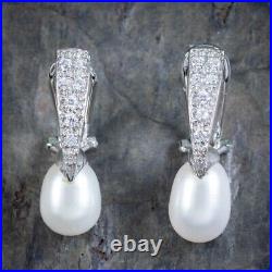 Pearl Cubic Zirconia Clip Earrings Italian Sterling Silver Beautiful