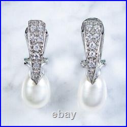 Pearl Cubic Zirconia Clip Earrings Italian Sterling Silver Beautiful