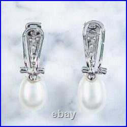 Pearl Cubic Zirconia Clip Earrings Italian Sterling Silver Beautiful
