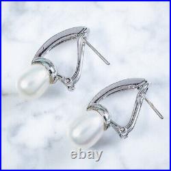 Pearl Cubic Zirconia Clip Earrings Italian Sterling Silver Beautiful