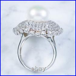 Pearl Cubic Zirconia Cocktail Ring Italian Sterling Silver Outstanding