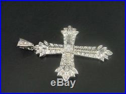 Pendant Sterling 925 Silver Cross Large Cubic Zirconia Stones Sparkle Necklace