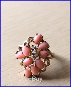 Pink Salmon Coral & Clear Cubic Zirconia Gold Plated Sterling Silver Ring Seta