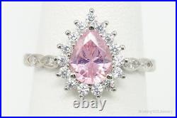 Pink Topaz Cubic Zirconia Heart Sterling Silver Ring Size 6.75