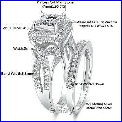 Princess Cut Cubic Zirconia Wedding Ring Sterling Silver Cz Halo Bridal Ring Set