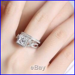 Princess Cut Cubic Zirconia Wedding Ring Sterling Silver Cz Halo Bridal Ring Set