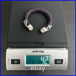 Purple Stingray Leather SS Pink Rose Quartz Statement Cuff Bracelet 6.5