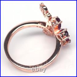 Purplish Pink Rhodolite & White Cubic Zirconia Ring 925 Sterling Silver Size 7