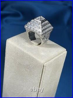 Pyramid Style 925 Sterling Silver Design Ring Gents Full Cubic Zirconia Stones