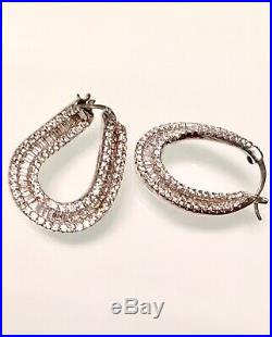 Qualitybaguetteround/cubic Zirconia925ss Twisted Hoop Earrings8 Grams