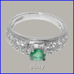 Real 925 Sterling Silver Natural Emerald & CZ Womens Band Ring Sizes 4 to 12