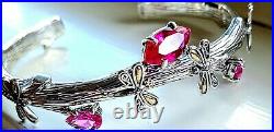 Red Cubic Zirconia Dragonfly Root Tree SS/18 K Solid Gold Cuff Bracelet
