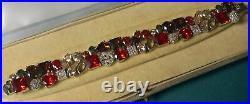 Red bracelet 7 solid 925 sterling silver autumn colours cubic zirconias