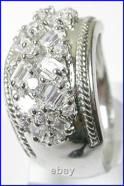 Ring with Round & Bagette Cubic Zirconia in Sterling Silver size 7 Wedding