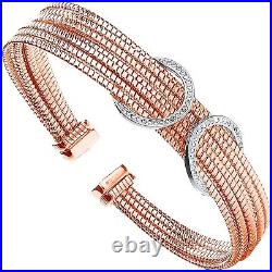 Rose Coated with Cubic Zirconia Circles Ladies Bangle Sterling Silver