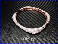 Rose Gold 925 Sterling Silver Cubic Zirconia Round Cut Micro Pave Womens Bangle