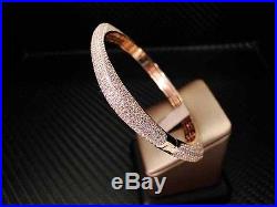 Rose Gold 925 Sterling Silver Cubic Zirconia Round Cut Micro Pave Womens Bangle
