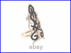 Rose Gold Plated. 925 Sterling Silver Black/white Cubic Zirconia Ring, Sz 7 1/2