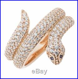 Rose Gold Plated 925 Sterling Silver Snake Fashion Ring with Cubic Zirconia