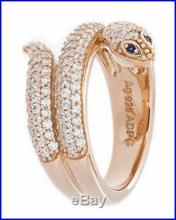 Rose Gold Plated 925 Sterling Silver Snake Fashion Ring with Cubic Zirconia