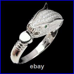 Round AAA Cubic Zirconia 14K White Gold Plated 925 Sterling Silver Tiger Ring