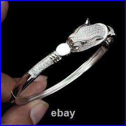 Round AAA Green Cz 14K White Gold Plated 925 Sterling Silver Tiger Bangle