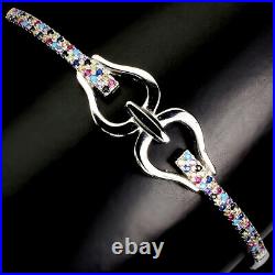 Round Cubic Zirconia 14K White Gold Plate 925 Sterling Silver Bangle