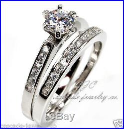 Round Engagement Ring /Wedding SET. 925 SOLID Sterling Silver Cubic Zirconia CZ