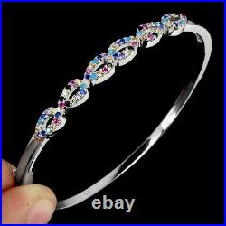 Round Multi-Color Cubic Zirconia 14K White Gold Plate 925 Sterling Silver Bangle