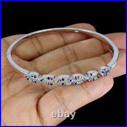 Round Multi-Color Cubic Zirconia 14K White Gold Plate 925 Sterling Silver Bangle