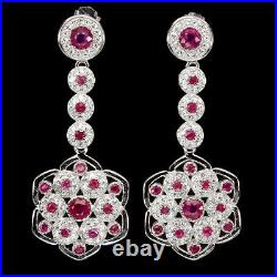 Round Red Ruby 4mm Cubic Zirconia White Gold Plate 925 Sterling Silver Earrings
