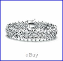 Rozzato Sterling Silver Clear Round Cubic Zirconia Five-Row Bracelet