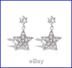 S925 Sterling Silver Pave Cubic Zirconia Star Drop Earrings Back Order