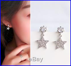 S925 Sterling Silver Pave Cubic Zirconia Star Drop Earrings Back Order