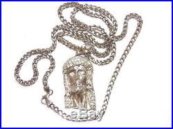 SET- 925 Sterling Silver Fancy Cubics Zirconia Jesus Head/Face Pendant & Chain