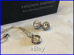 SILPADA Bezel-set Cubic Zirconia CZ Sterling Silver Necklace & Earrings Set MINT