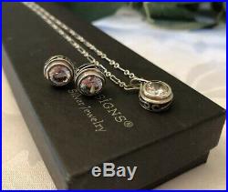 SILPADA Bezel-set Cubic Zirconia CZ Sterling Silver Necklace & Earrings Set MINT