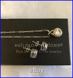 SILPADA Bezel-set Cubic Zirconia CZ Sterling Silver Necklace & Earrings Set MINT