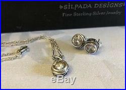 SILPADA Bezel-set Cubic Zirconia CZ Sterling Silver Necklace & Earrings Set MINT