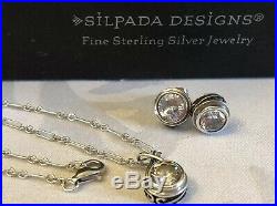 SILPADA Bezel-set Cubic Zirconia CZ Sterling Silver Necklace & Earrings Set MINT