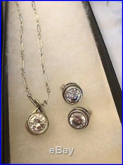 SILPADA Bezel-set Cubic Zirconia CZ Sterling Silver Necklace & Earrings Set MINT