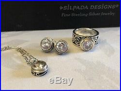 SILPADA Bezel-set Cubic Zirconia CZ Sterling Silver Necklace & Earrings Set MINT