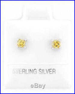 SILVER BIRTH MONTH CUBIC ZIRCONIA NOVEMBER CHILD POST EARRINGS 3mm