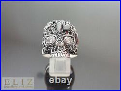 SKULL 925 Sterling Silver Ring Black&White Diamond Cut Cubic Zirconia Skull Bike