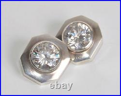 STERLING SILVER 925 VINTAGE ESTATE M&J SAVITT CUBiC ZIRCONIUM EARRINGS CLIP-ON